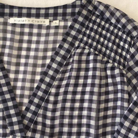 VIOLET + CLAIRE Gingham Check Popover Top Black & White Sz. S - Picture 2 of 8